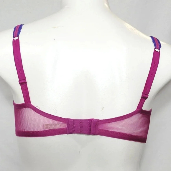 On Gossamer Molded Cup Underwire Bra 34DD Fuschia Pink with Purple Trim - Picture 3 of 5